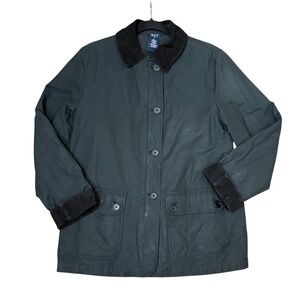 Gap Mens Barn Jacket Field Coat Dark Grey Corduroy Trim Plaid Lined 123323-00-1